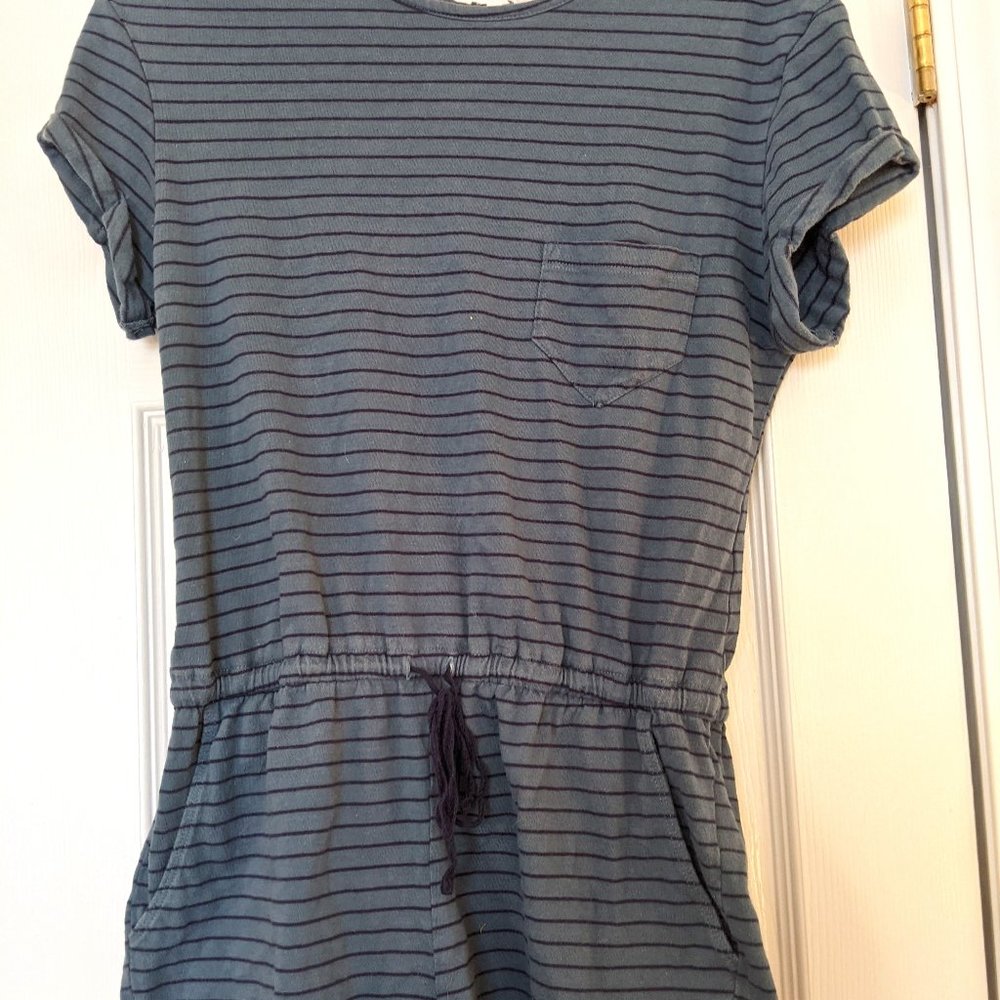 Navy Striped Romper with Drawstring